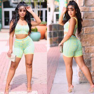 Gio Sleeveless Crop Top And Biker Shorts Set - Yellow